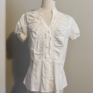 Express White Ruffled Blouse - stretch